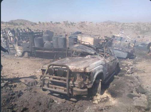 حريق في السوق السوداء للمشتقات النفطية بريف تعز