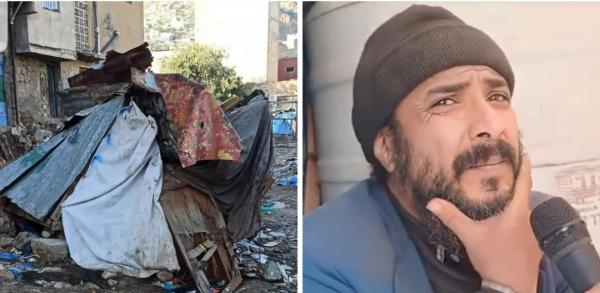 فنان تشكيلي يعيش في صندقة انهارت بسبب الأمطار بتعز 