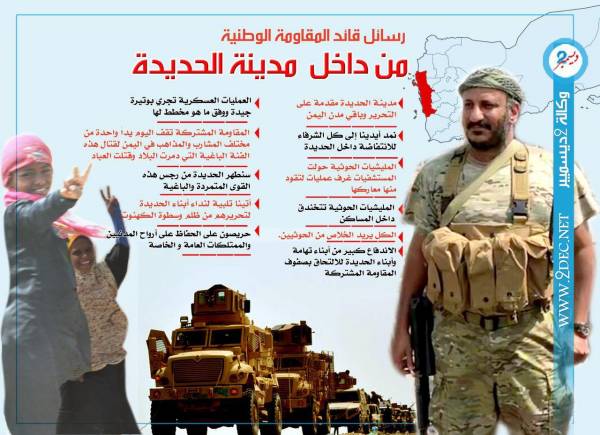رسائل قائد المقاومة الوطنية  العميد طارق صالح من وسط مدينة الحديدة