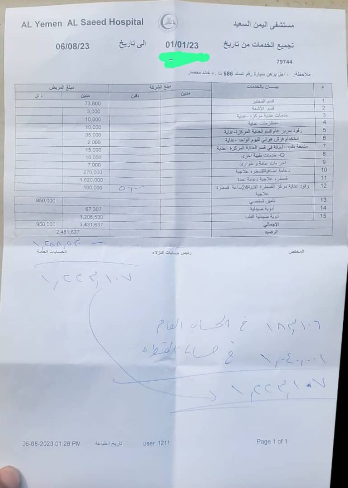 "رسوم خيالية للعمليات في مستشفى منتحل وزير الصحة طه المتوكل في صنعاء"