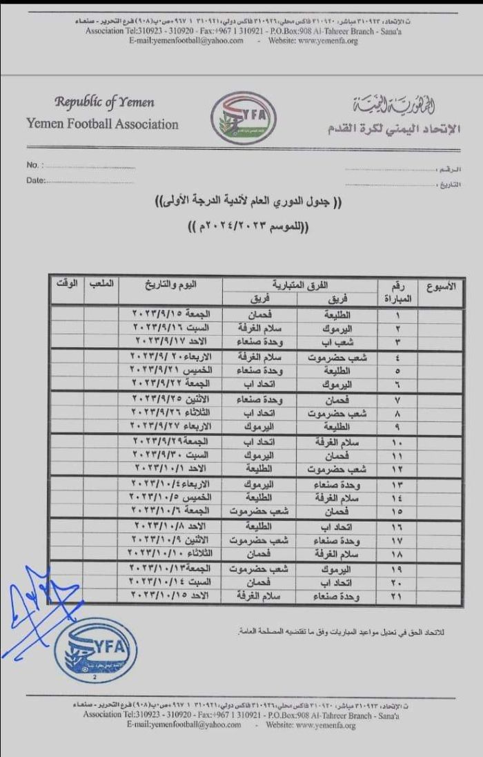 انطلاق بطولة أندية الدرجة الأولى بمباراة افتتاح تجمع صقر تعز وهلال الحديدة