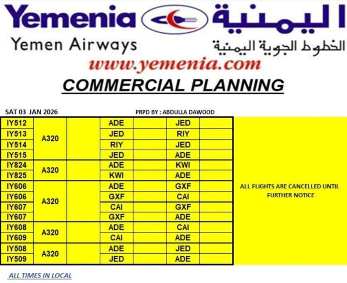 شلل كامل في حركة الطيران بمطار عدن وتواصل إلغاء الرحلات حتى إشعار آخر