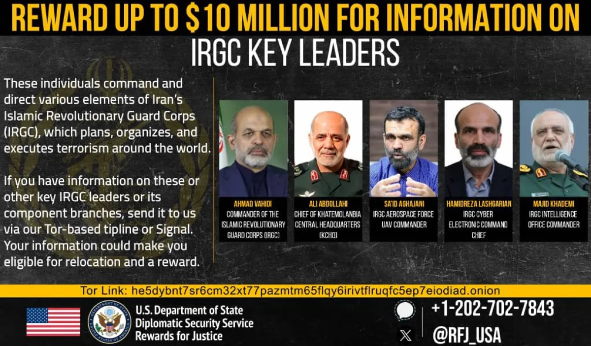 واشنطن ترصد 10 ملايين دولار مقابل معلومات عن قادة بالحرس الثوري