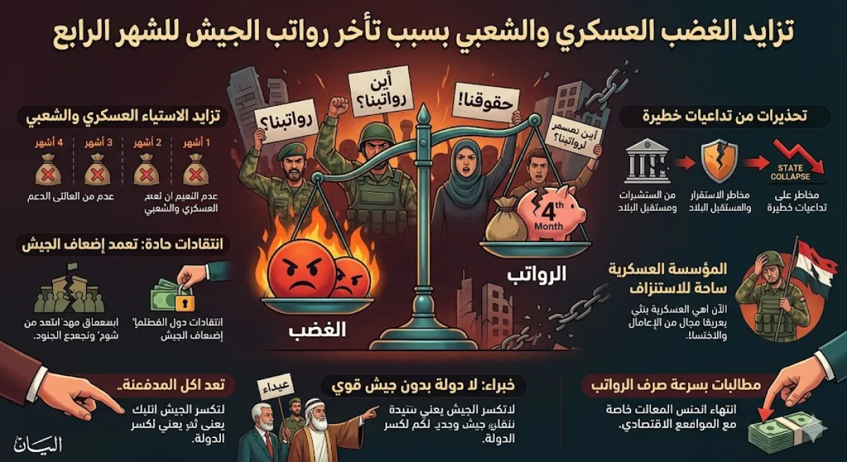 تزايد الغضب العسكري والشعبي بسبب تأخر رواتب الجيش للشهر الرابع