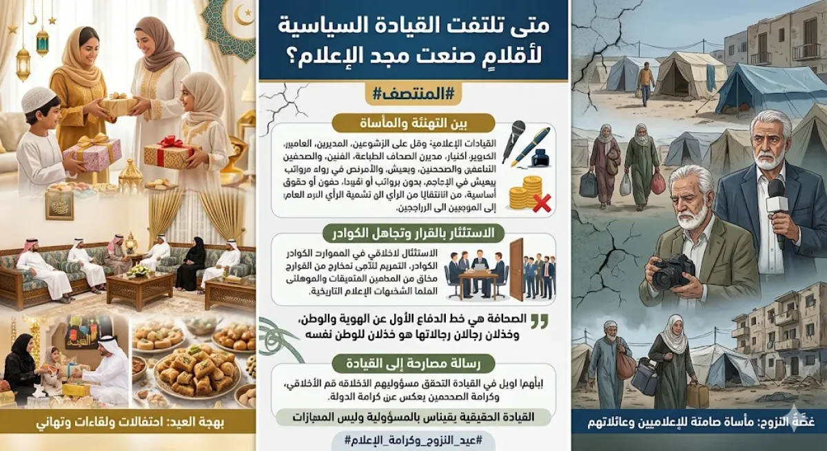 بين بهجة العيد وغصّة النزوح .. متى تلتفت القيادة السياسية لأقلامٍ صنعت مجد الإعلام؟