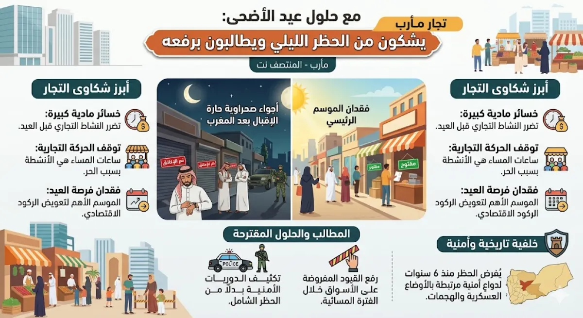 مع حلول عيد الأضحى :  تجار مأرب يشكون من الحظر الليلي ويطالبون برفعه