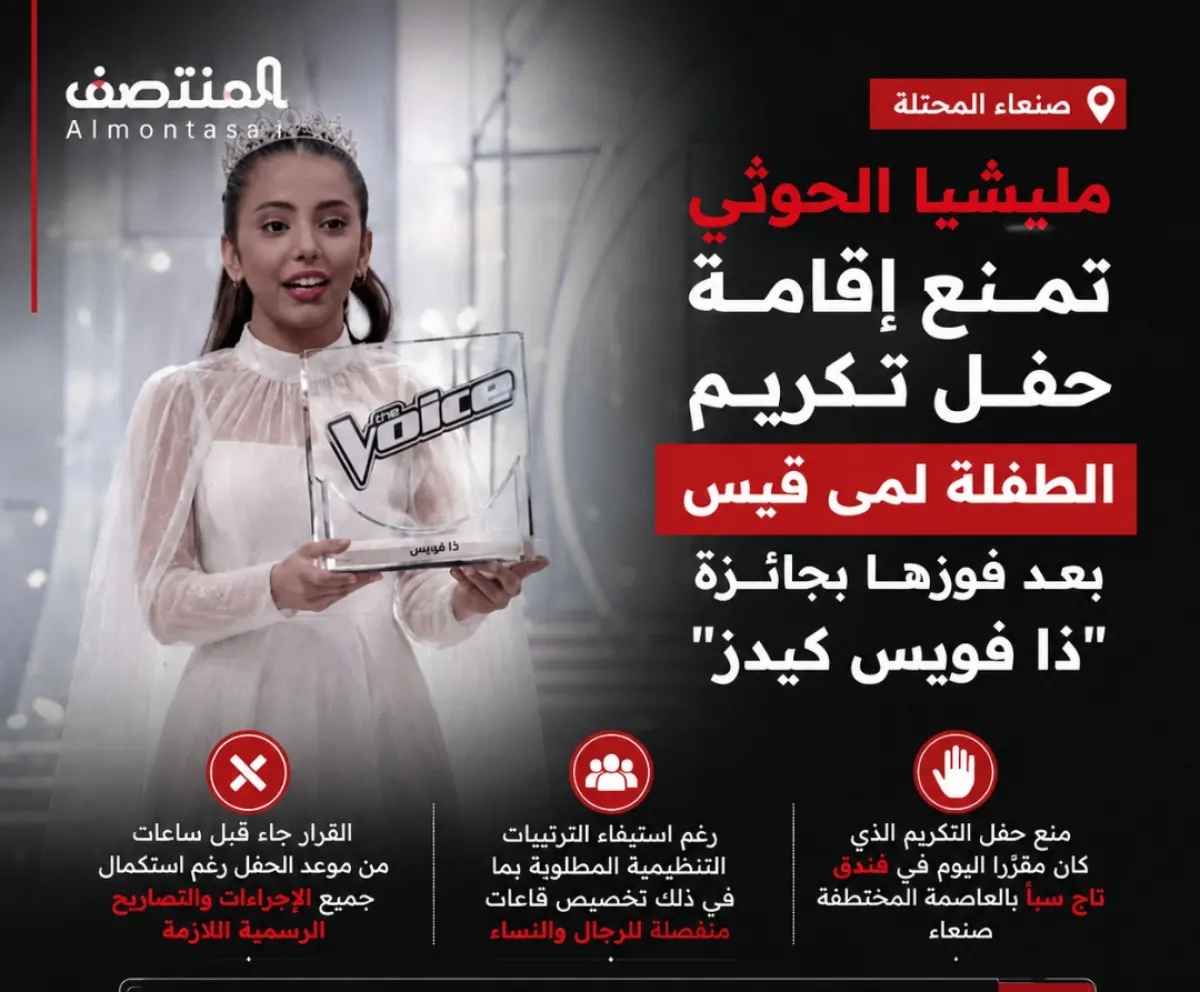 مليشيا الحوثي تمنع إقامة حفل تكريم الطفلة لمى قيس بعد فوزها بجائزة "ذا فويس كيدز"