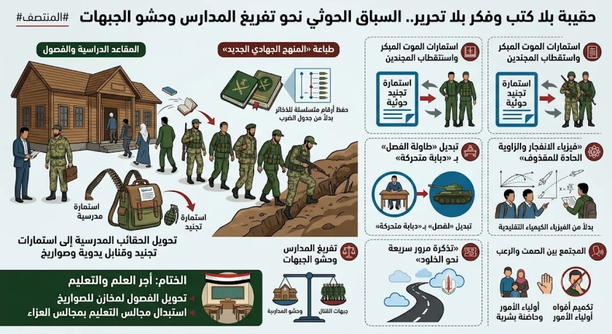 حقيبة بلا كتب وطفل بلا طفولة .. السباق الحوثي نحو تفريغ المدارس وحشو الجبهات