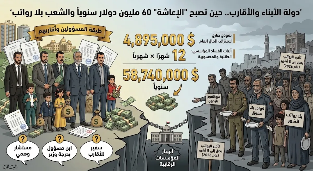 دولة الأبناء والأقارب.. حين تصبح "الإعاشة"  60 مليون دولار سنوياً والشعب بلا رواتب